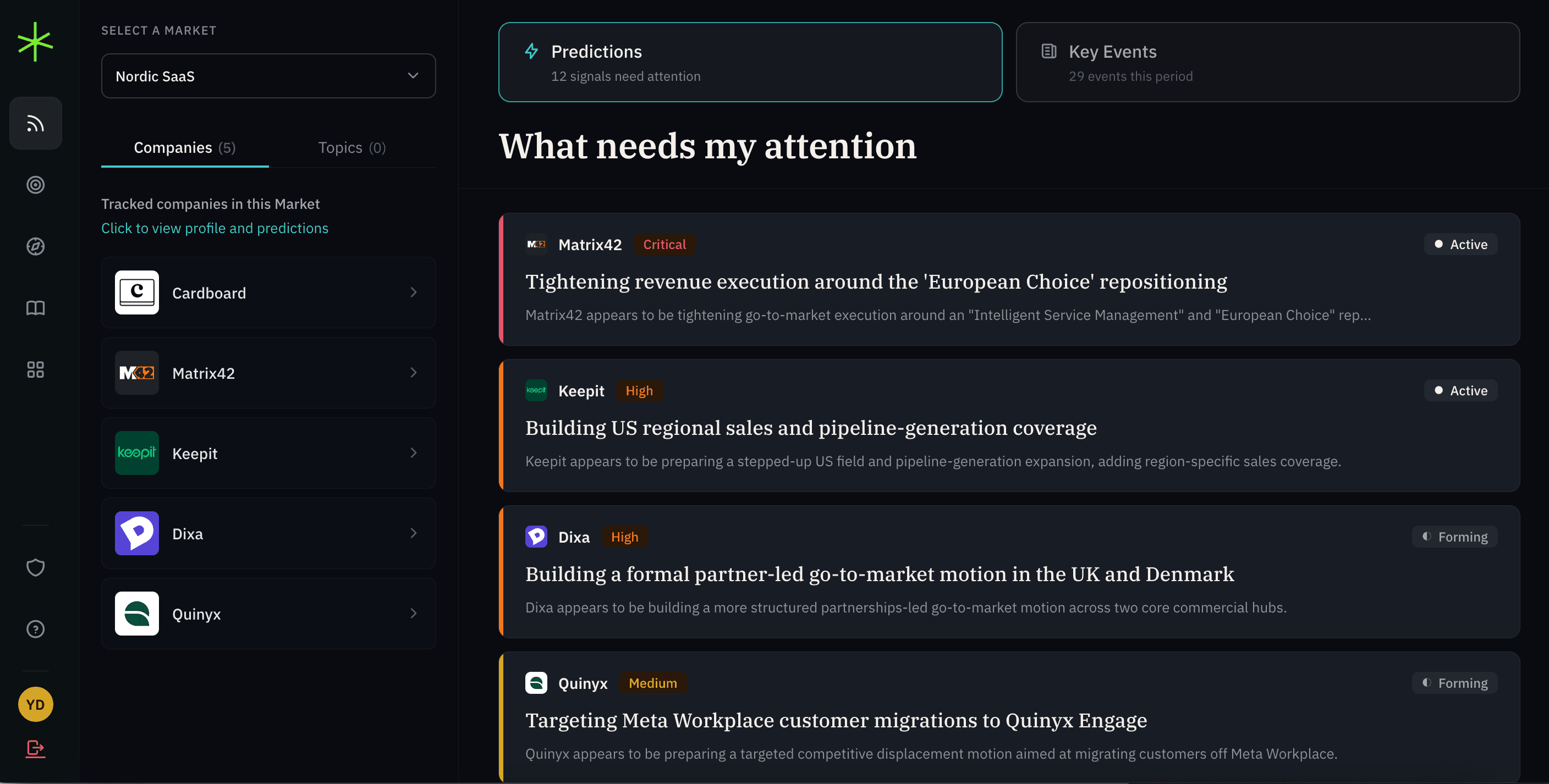 Paldo: Redesigning a competitive-intelligence product's color system and signal dashboard